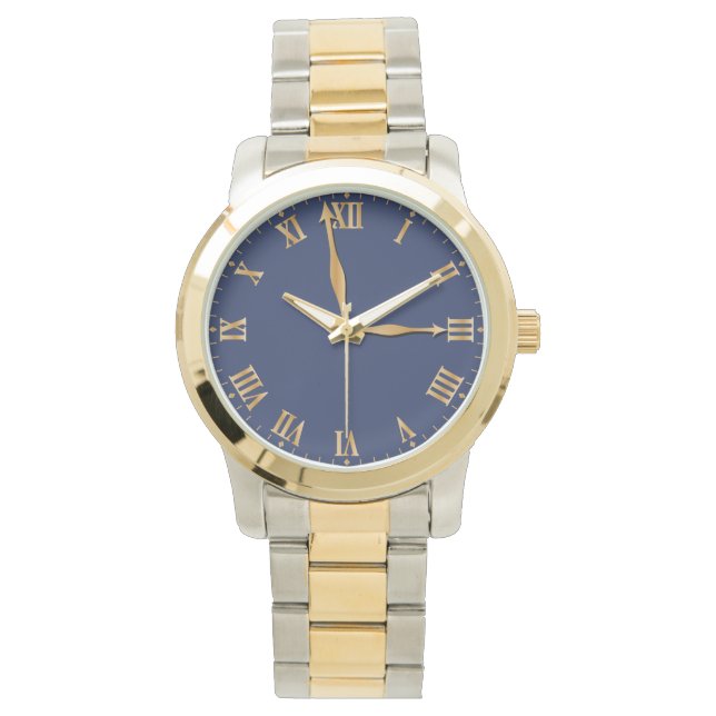 Unique Gold Roman Numeral on Blue Background       Watch (Front)