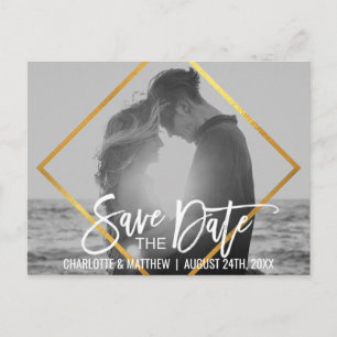 Unique Gold Script Wedding SAVE THE DATE w/ PHOTO Announcement Postcard