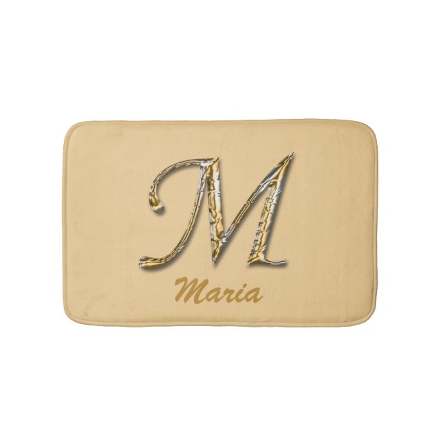Unique Gold Silver Letter M Monogram Initial Bath Mat (Front)