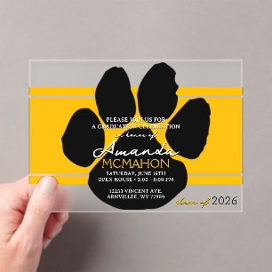 Unique Gold Yellow & Black Graduation Pawprint Acrylic Invitations