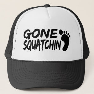 Unique GONE SQUATCHIN logo with FOOTPRINT Trucker Hat