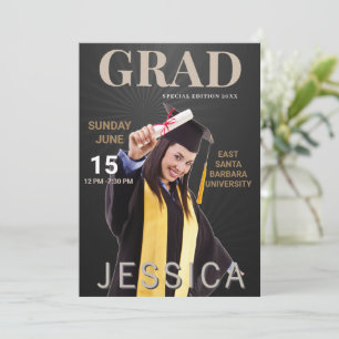 Unique Graduate Magazine Cover Photo Party Invit Invitation