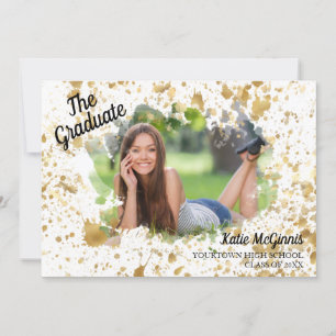 Unique Graduation Party Gold White Photo Invitation
