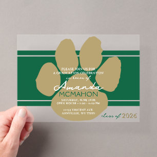 Unique Green & Bronze Gold Graduation Pawprint Acrylic Invitations