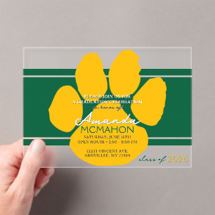Unique Green & Gold Graduation Pawprint Elegant Acrylic Invitations
