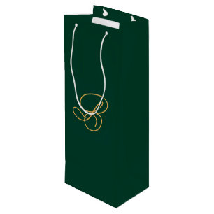 Unique Green & Gold Monogram Script Name Wine Gift Bag