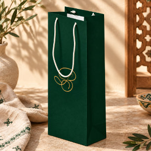 Unique Green & Gold Monogram Script Name Wine Gift Bag