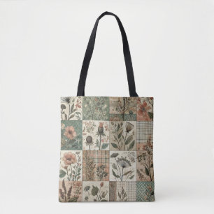 Unique Green & Pink Terracotta Quilt & Patchwork  Tote Bag