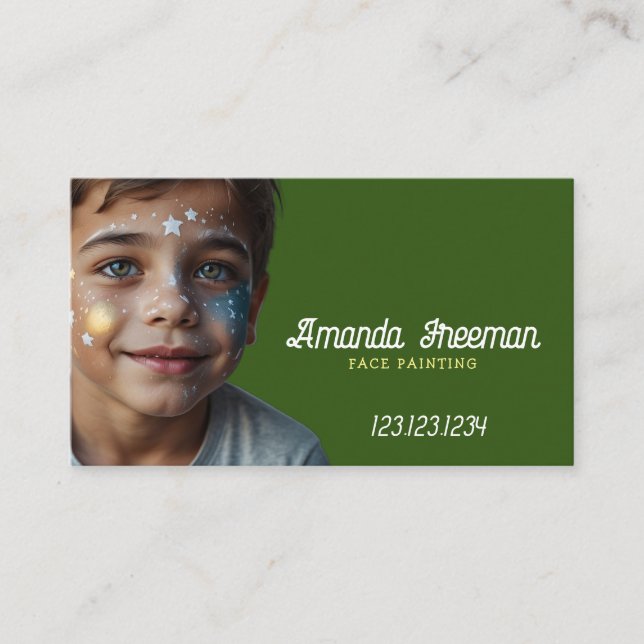 Unique Green & Yellow Artist Face Painting Business Card (Front)