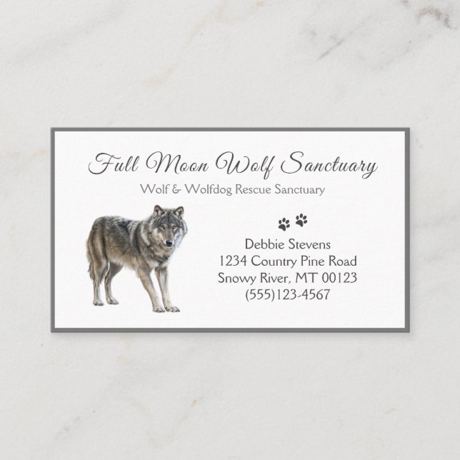 Unique Grey and White Wolf Dog Rescue Sanctuary Business Card (Front)