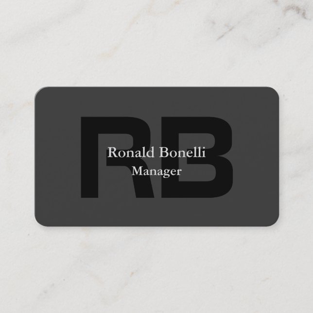 Unique Grey Black Monogram Manager Business Card (Front)