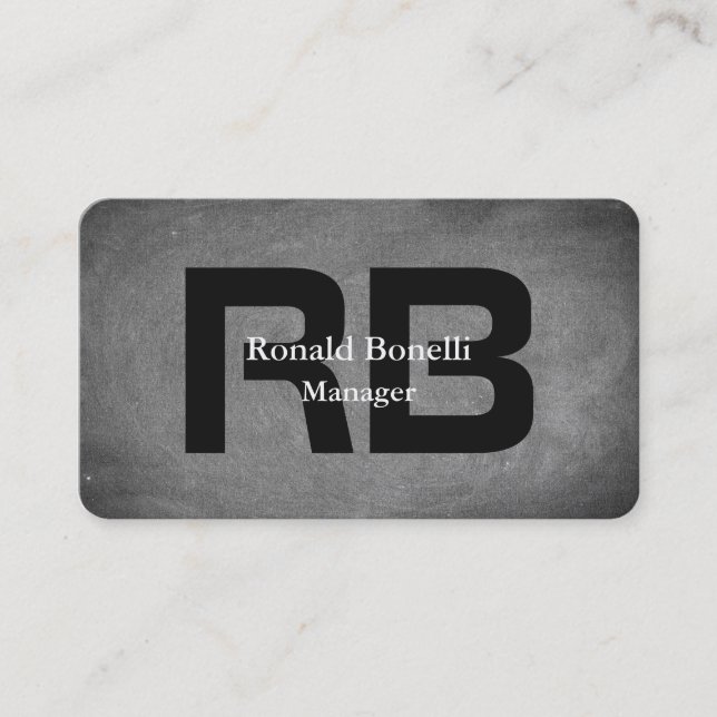 Unique Grey Chalkboard Black Monogram Business Card (Front)