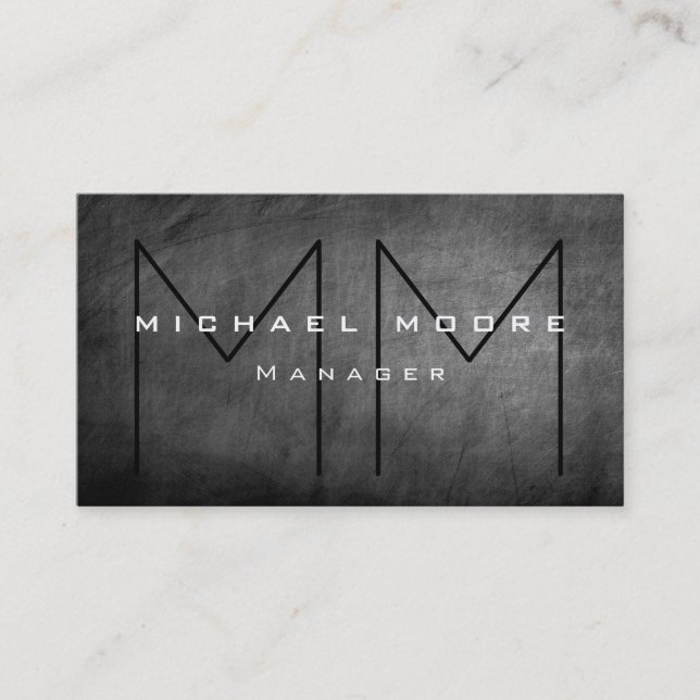 Unique Grey Chalkboard Monogram Business Card (Front)