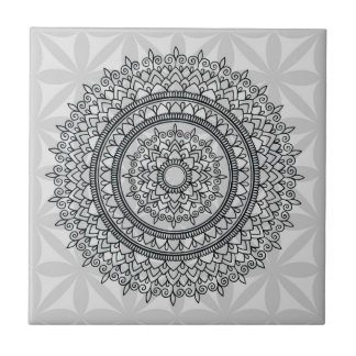Unique Grey Floral Hand Drawn Mandala Pattern Tile