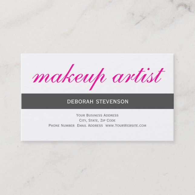 Unique Grey Pink White Makeup Artist Business Card (Front)