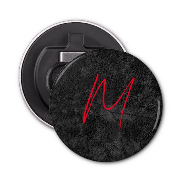 Unique grey red monogram name initial calligraphy bottle opener (Front)