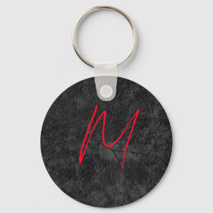 Unique grey red monogram name initial calligraphy keychain