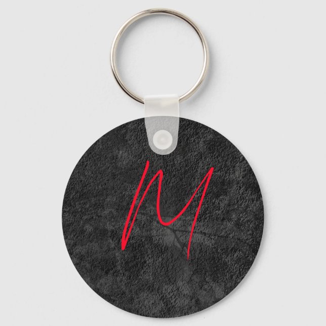 Unique grey red monogram name initial calligraphy keychain (Front)