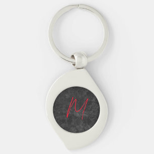 Unique grey red monogram name initial calligraphy keychain