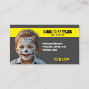 Unique Grey & Yellow Face Painter Artist Business Card