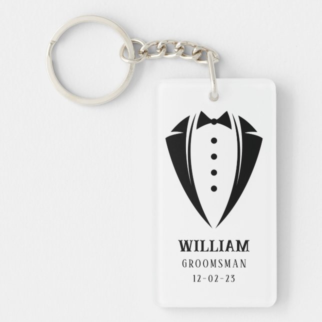 Unique Groomsmen Gifts |  White Black Tuxedo Keychain (Front)