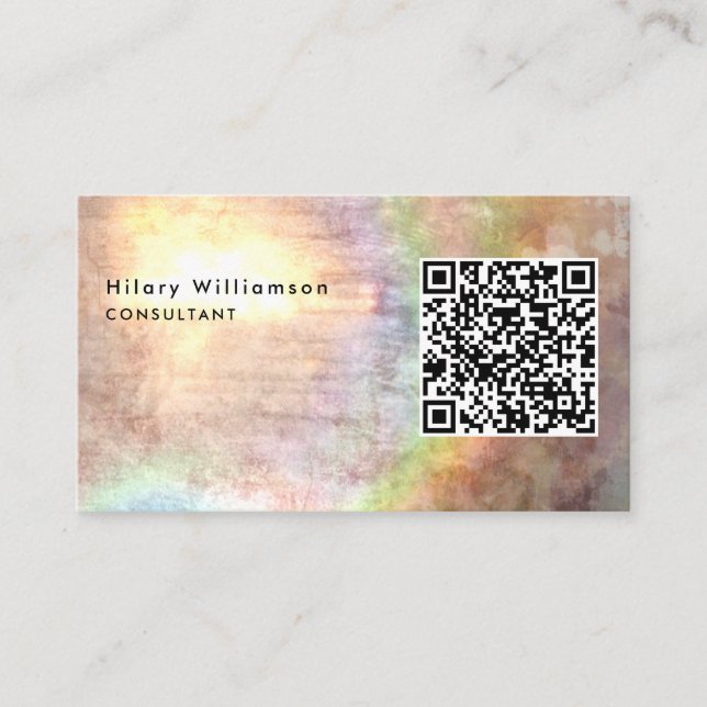 Unique Grunge Beige Consultant Holograph QR Code Business Card (Front)