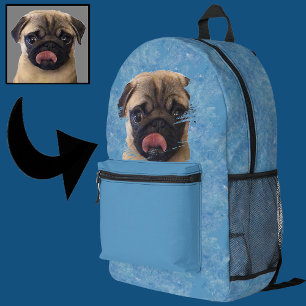 Unique Grunge Blue Pug Puppy Lover Photo Kids      Printed Backpack