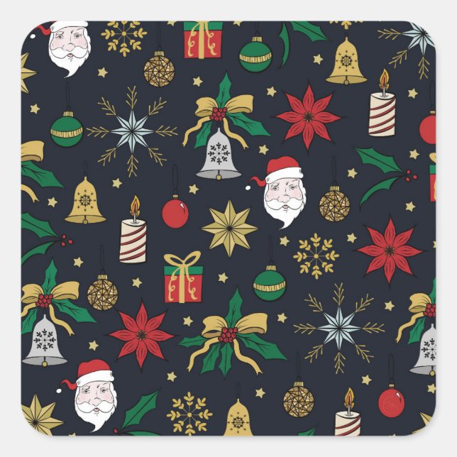 Unique Hand Dawn Christmas Doddles Blue Design Square Sticker (Front)