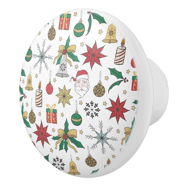 Unique Hand Dawn Christmas Doddles Design Ceramic Knob (Right)