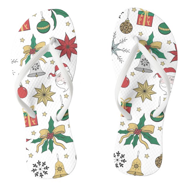 Unique Hand Dawn Christmas Doddles Design Flip Flops (Footbed)