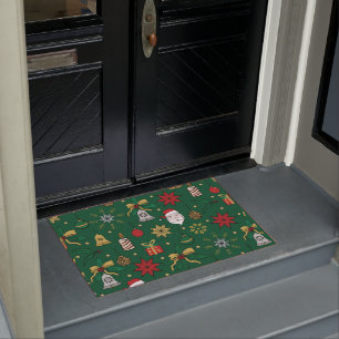 Unique Hand Dawn Christmas Doddles Green Design Doormat