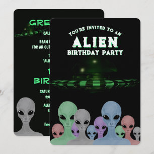Unique Hand Drawn Aliens Kid's 10th Birthday Party Invitation