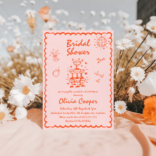 Unique Hand Drawn Colourful Bright Bridal Shower Invitation