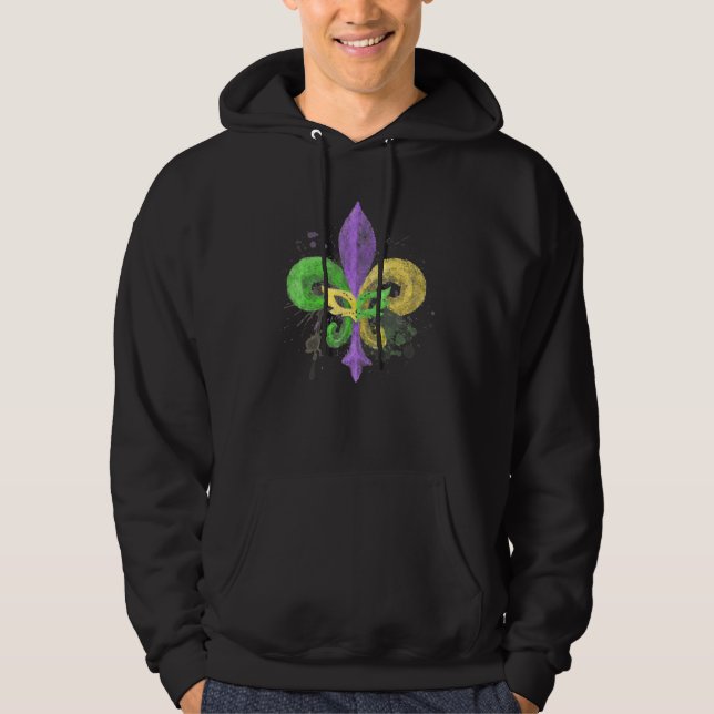 Unique Hand Drawn Fluer De Lis Mardi Gras Carnival Hoodie (Front)