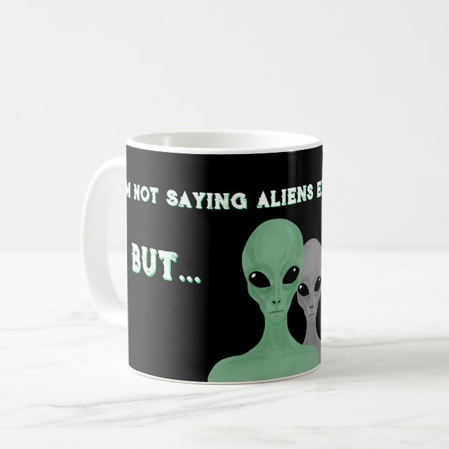 Unique Hand Drawn Multi Coloured Aliens  Coffee Mug (Front Left)