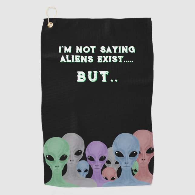 Unique Hand Drawn Multi Coloured Aliens  Golf Towel (Front)
