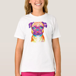 Unique Hand Drawn Pug Art Girl's White T-Shirt
