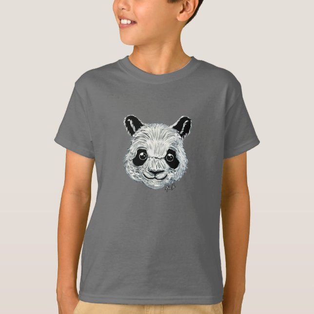 Unique Hand Painted Panda Art Boy's Longsleeve Tee (Front)