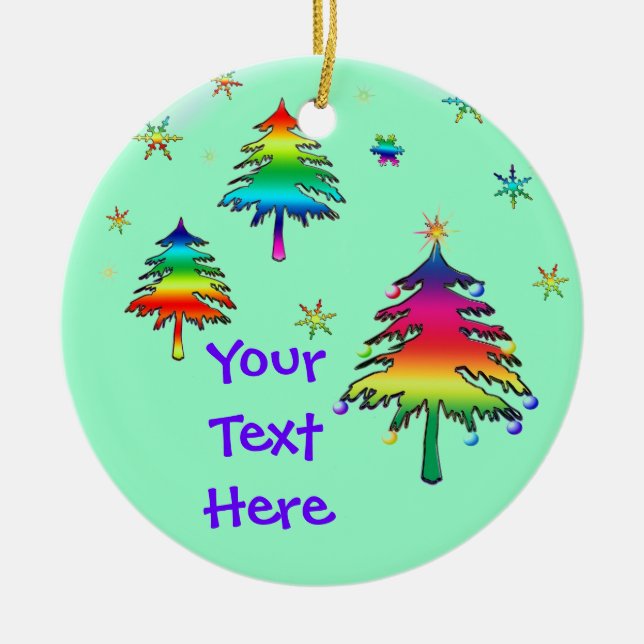 Unique Happy Rainbow Trees Ornament (Front)