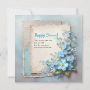 Unique Happy spring card with forget me not flower