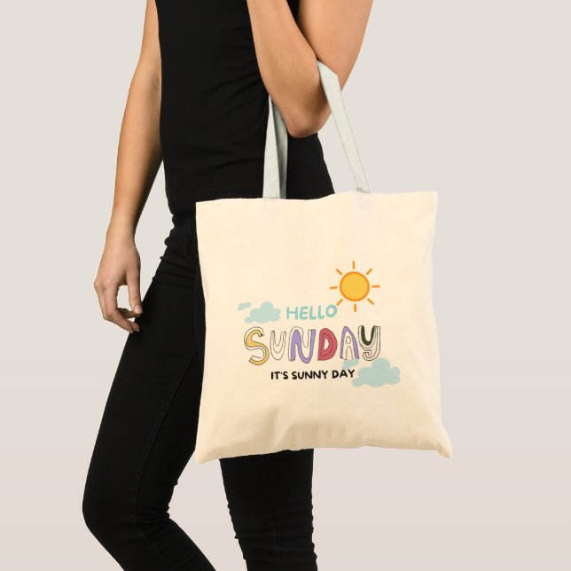 Unique "Hello Sunday" Tote Bag (Front (Product))