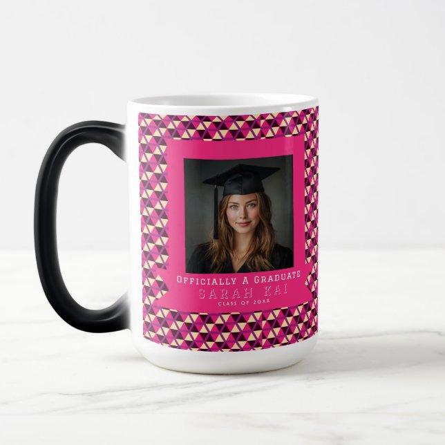Unique Hexagonal Pattern College Grad Magic Mug (Left)