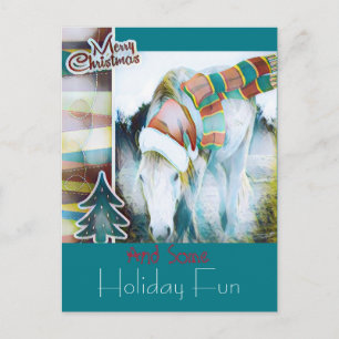Unique Highland Pony Santa Holiday Art Greeting Postcard