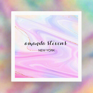 Unique Holographic Rainbow Watercolor Neon Script Square Business Card