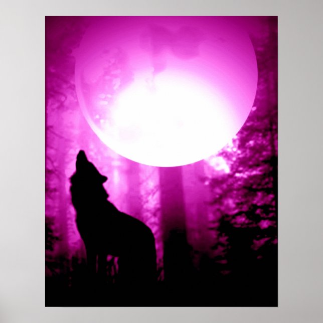 Unique Howling Wolf Silhouette Poster (Front)