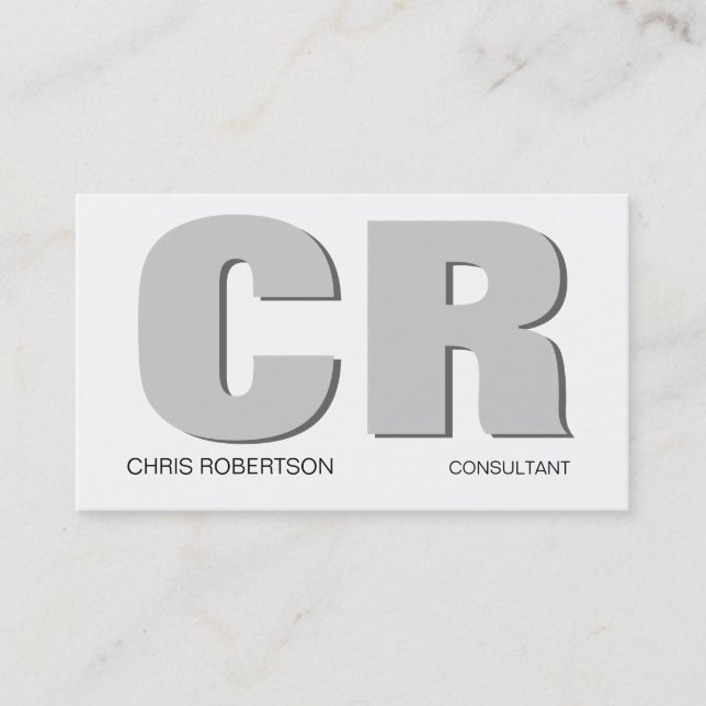 Unique Huge Monogram Grey White Business Card (Front)
