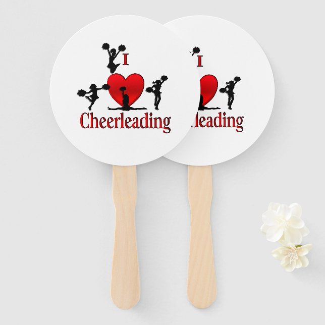 Unique I Heart Cheerleading Hand Fan (Front and Back)