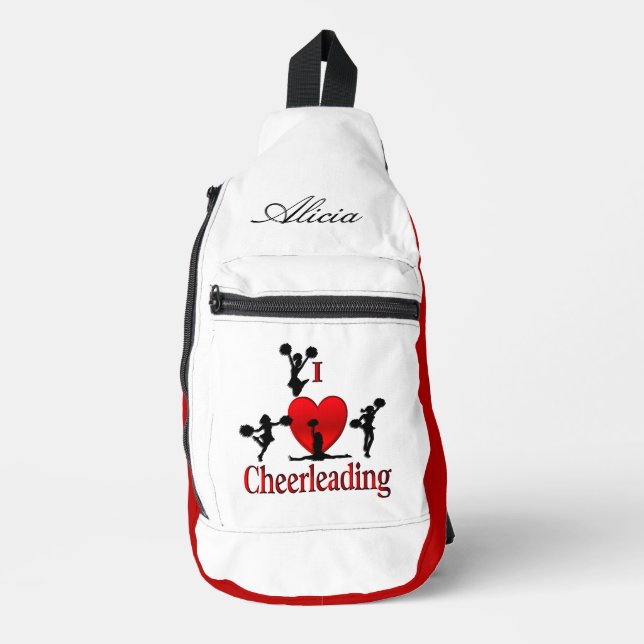 Unique I Heart Cheerleading Personal Name Sling Bag (Front)