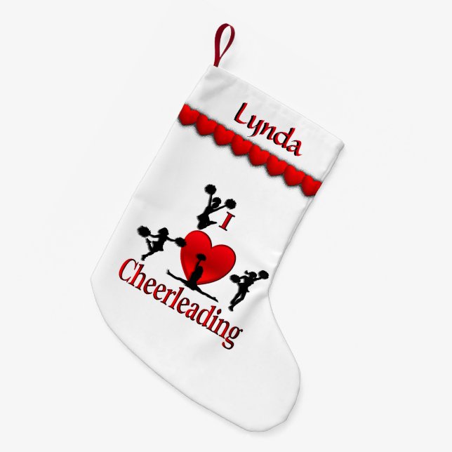Unique I Heart Cheerleading Personalized Small Christmas Stocking (Front (Hanging))