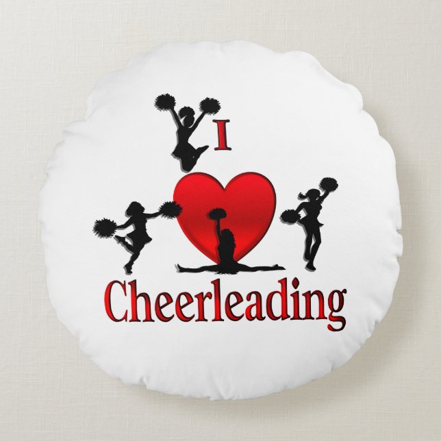 Unique I Heart Cheerleading Round Pillow (Front)